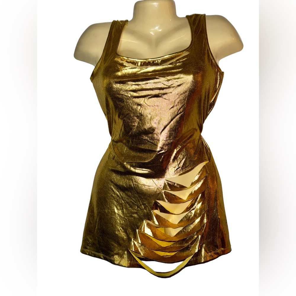 Costume Metallic Gold Cutout Tank Mini Dress for